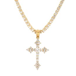New Mens Luxury Micro Pave Iced Out Cubic Zirconia Cross Pendant Necklace Fashion Charm Jewellery With Tennnis Chain