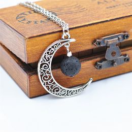 Fashion 14mm Lava Stone Moon Necklace Volcanic Rock Aromatherapy Essential Oil Diffuser Necklace For Women Jewellery