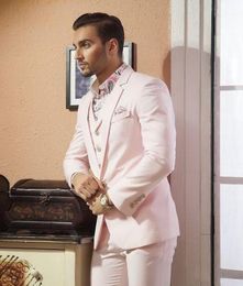 New Design Notched Lapel Pink Wedding Men Suits Groom Tuxedos Men Party Groomsmen Suits (Jacket+Pants+Tie+Vest) NO;146