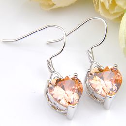 10 Prs LuckyShine Hot Fashion Heart Silver Dangle Earrings For Women's Charms Earings Jewellery Champagne Dazzling Zircon