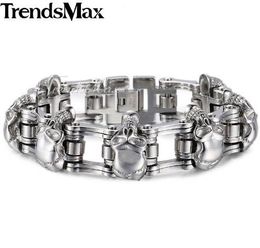 Trendsmax 22cm Men's Bracelet 316L Stainless Steel Biker Wristband Skulls Motorcycle Link Chain Punk Jewelry HBM66
