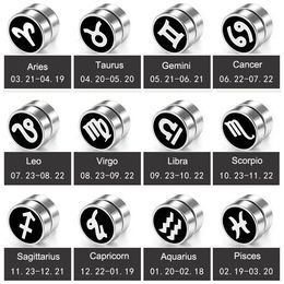 12 Constell Earrings Clip on Stainless Steel Horoscope Sign Magnetism Stud Ear Rings Jewelry