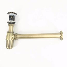 Rolya Antique Bronze Siphon Bottle Traps Pop up Basin Waste Drain Basin Faucet P-Traps Waste Pipe Into the wall drainage Plumbing tube