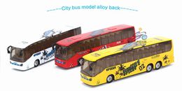 Alloy Car Model Toys, City Tour Bus with Lights Sound, Pull-back, Big Size, for Party Kid' Birthday' Gifts, Collecting, Home Decoratios