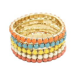 Multi Strand Resin Stone Colorful Gem Beaded Stretch Bracelet Sets