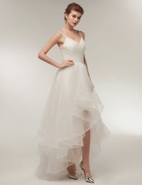 Elegant Summer Wedding Dresses With Straps Sexy V Neck Hi Lo Wedding Gowns Bridal Dresses Custom Made Tulle Dresses DH4169