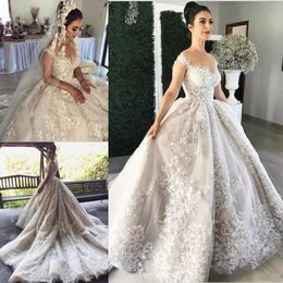 new design wedding dresses saudi arabia lace appliqued sheer neck bridal gowns plus size country court train wedding dress