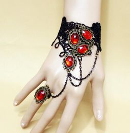 free new Retro black lace lady's bracelet with a ring integrated chain European and American fashion classic exquisite elegance