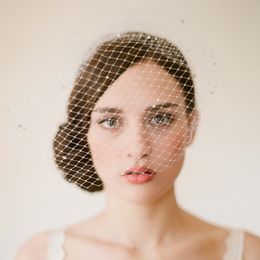 Vintage Birdcage Wedding Veils Face Blusher Hair Pieces One Tier With Beads Comb Short Headpieces Bridal Veils #V008