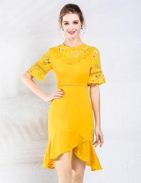 Luxury Women Cut Out Asymmetrical Dress Ruffles Peplum Short Sleeve Dresses 051818