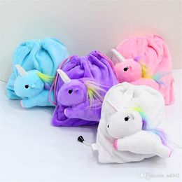 Cartoon Unicorn Drawstring Bag Plush Threedimensional Pony Doll Small Change Shrink Comic Storage Bags Hot Sale 12 5cr ff