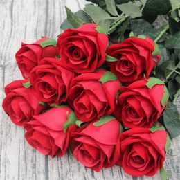 Fake Single Stem Rose Simulation Velvet Roses Half Open for DIY Wedding Bridal Bouquet Flower Arranging Accessories 5 Colours Available