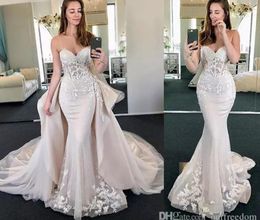 2019 Mermaid Wedding Dresses With Detachable Train Sweetheart Lace Appliques Sweep Train Gorgeous Country Bridal Gowns Plus Size Dress