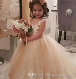 Flower Girl Dresses For Weddings Appliques Lace Ball Gown Champagne First Communion Dress Girls Pageant Party Gowns