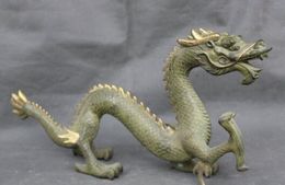 18'' China Chinese Bronze Gilt palaeoid Therion Beast Dragon Statue Sculpture