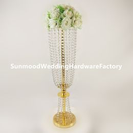 Gold Candle Holders acrylic crystal Candlestick Flower Vase Table Centrepiece Event Flower Rack Road Lead Wedding Decoration best005