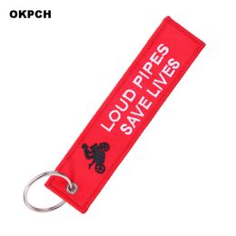 Fashion Keyring Key Chain for Motorcycle Loud Pipes Save Lives Keychain Jewellery Embroidery Key Tag