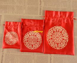 1000pcs/lot 10*14cm 13*18cm 17*23cm China style RED Happiness Drawstring Bags Candy Pouch Wedding Favour Jewellery Gift Bag
