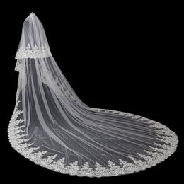 2017 New 4M Vintage Style Lace Cathedral Wedding Veils Applique Edge Long One Layer Bridal Veils Custom Made velos de novia