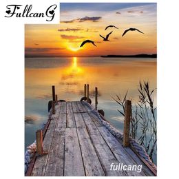 FULLCANG diamond embroidery sunset scenery seagull diy diamond painting cross stitch full square drill mosaic 5d needlework G226