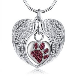 Wholesale necklace pendant stainless steel angel wings heart - shaped footprint perfume bottle ashes - box cremation funeral ashes jewelry.