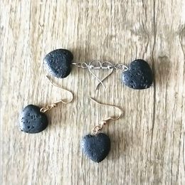 Fashion Black Heart Love Lava Stone Earrings Aromatherapy Essential Oil Perfume Diffuser Dangle Earrings for women jewelry