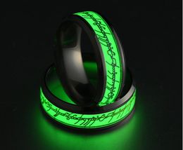 New Stainless steel The Lord of Ring Fluorescent Glowing Logo Finger Rings Glow In The Dark Gold Silver Pattern Rings Lort Drop Shipping
