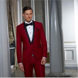 Brand New Red Men Wedding Tuxedos Shawl Lapel One Button Groom Tuxedos High Quality Men 3 Piece Suit(Jacket+Pants+Tie+Vest) 2090