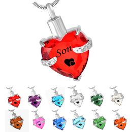 Son Glass Cremation Jewellery Heart Birthstone Pendant Urn Necklace Ashes Holder Keepsake