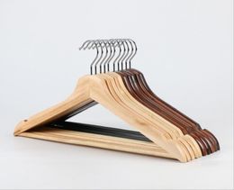 Best quality Natural Wood Suit Hangers Coat Hangers Clothing Racks with Anti-rust Hooks and Non-slip Bar