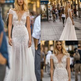 Gali Karten 2019 Wedding Dresses Deep V Neck Lace Appliques A Line Lace Appliqued Sexy Backless Bridal Gowns Plus Size Wedding Dress