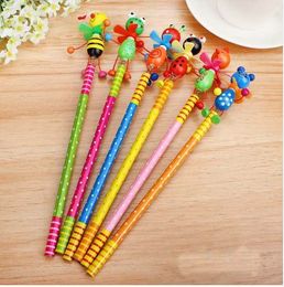 Hot Sale 48pcs/lot Wooden Animals kawaii students Pencil With Shakable Head children cute study Cartoon Personality kids gifts