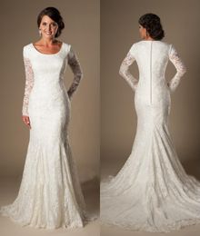 Vintage Lace Wedding Dress Long Sleeves Scoop Arabic Bridal Gowns Mermaid Party Wear For Women Button Back