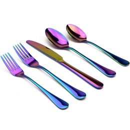 -5pcs / Set Cutlery Set Set De Rainbow Multicolore en acier inoxydable Restaurant Cadeaux Vaisselle Ensemble Dîner Couteau Fourche Miroir Polisée pour 1