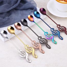 Creative Multicolor Musical Note Spoon 304 Stainless Steel Coffee Spoon Bar Ice Scoop Mirror Polished QW8854