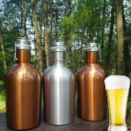 Newest 64oz Stainless Steel Hip Flasks 3 Colour Beer Growler Swing Whiskey Cold Beer Bottle With Lid Hip Flask Wine Pot WX9-260