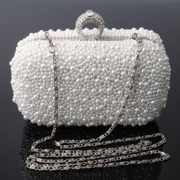 Großhandel – Damen-Tasche, zwei seitliche Perlen-Damen-Perlen-Clutch, Abendtasche, Perlen-Handtasche, beige weiße Perlen-Clutch-Tasche, Schulter-Mini-Taschen