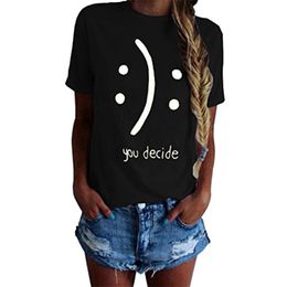 Women YOU DECIDE Letters Printed Tshirts Female Summer Casual Solid Colour Short Sleeve Tops Free Shipping