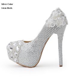 Cinderella Crystal Prom Shoes Silver Rhinestone Bride Shoes Wedding Dress Marriage Shoes Performance Party Prom High Heels