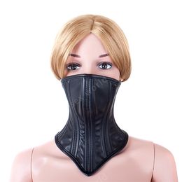 Soft PU Leather Sex Bondage Mouth Hood Mask Neck Collar Restraints Audlt Game Sex Toys For Couples