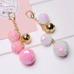 Sequins Glitter Women Keychain Metal Pearl Pendant Car Ornaments Gifts Bag Charm Pompom Pom poms Key Chain Holder Key Ring