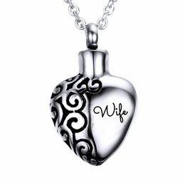 Wholesale custom-made stainless steel lace peach heart wife perfume bottle urn for funeral funeral ashes souvenir Jewellery necklace pendant.