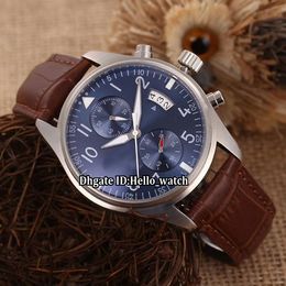 New Grande Montre d'Aviateur Date Blue Dial Automatic Mens Watch Silver Case Leather Strap High Quality Gents Sport Watches