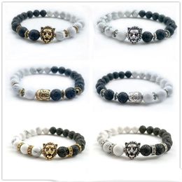 Lava Rock Beaded Bracelets Fashion Natural Stone Charm Jewellery Punk Cuffs Bangles Volcano and White Turquoise Bracelet