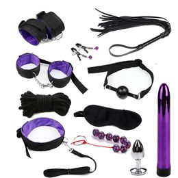 Sex Intimate BDSM Bondage Kit Set Silicone Anal Vibrator Fetish Sex Toys for Couples Slave Game Hands Erotic Positioning Y18102005