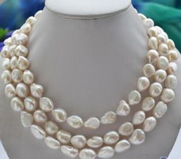 new Style Hot sale***3row 17-19" 9-11mm white baroque freshwater cultured pearl necklace Fashion Wedding Party Jewellery