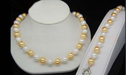 8MM Yellow & White Colour Sea Shell Pearl Necklace18inch Bracelet 7.5inch