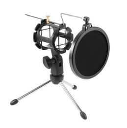 Adjustable Studio Condenser Microphone Stand Desktop Tripod for Microphone with Windscreen Philtre Cover