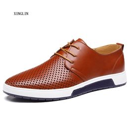 XINGLIN Leather Oxford Casual Holes Design Summer Fashion Breathable Breathable White Leisure men Shoes Flats Big Size