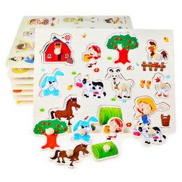 Hand Grasp Knob Pegged Puzzle Wooden Quality Numbers Animals Fruits Vegetable Characters Letter Cognitive Board Children Toys Mix 2 sets